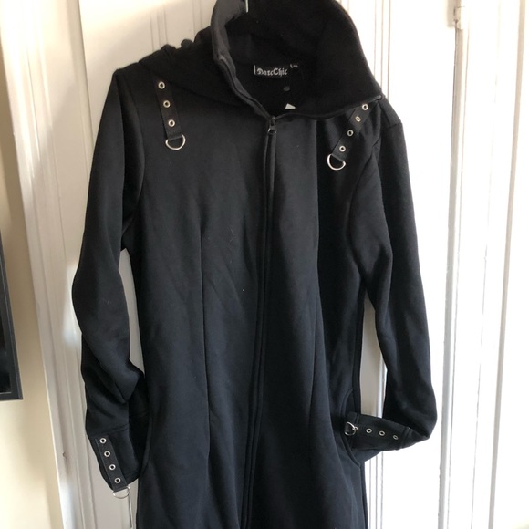 !!SOLD!! NBW NWT GOTH TRENCHCOAT HOODIE W/ CORSET BACK,LARGE HOOD & COLLAR - Picture 2 of 3